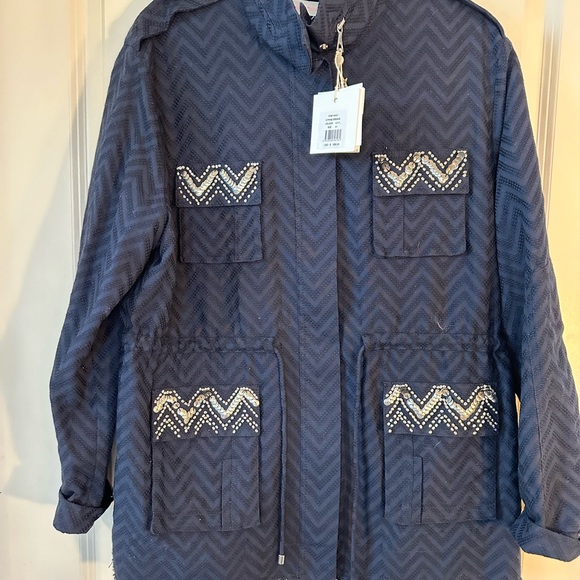 NEW Sass& Bide Navy&Rhinestone Citrone Dreams Drawstring Bling Lightweight Coat - Picture 11 of 11